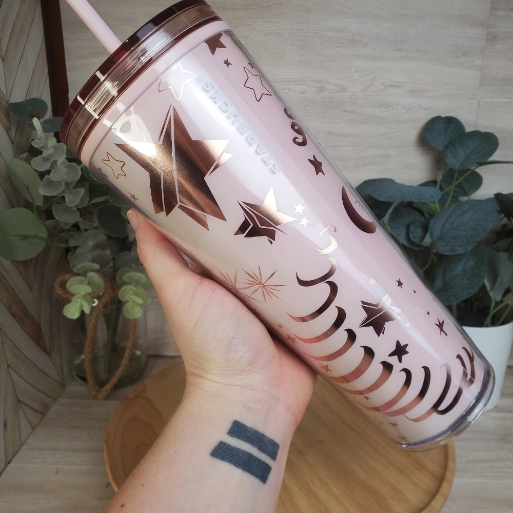 Starbucks Pink 24oz Tumbler Stars Moon Glitter Lid Sailor Moon